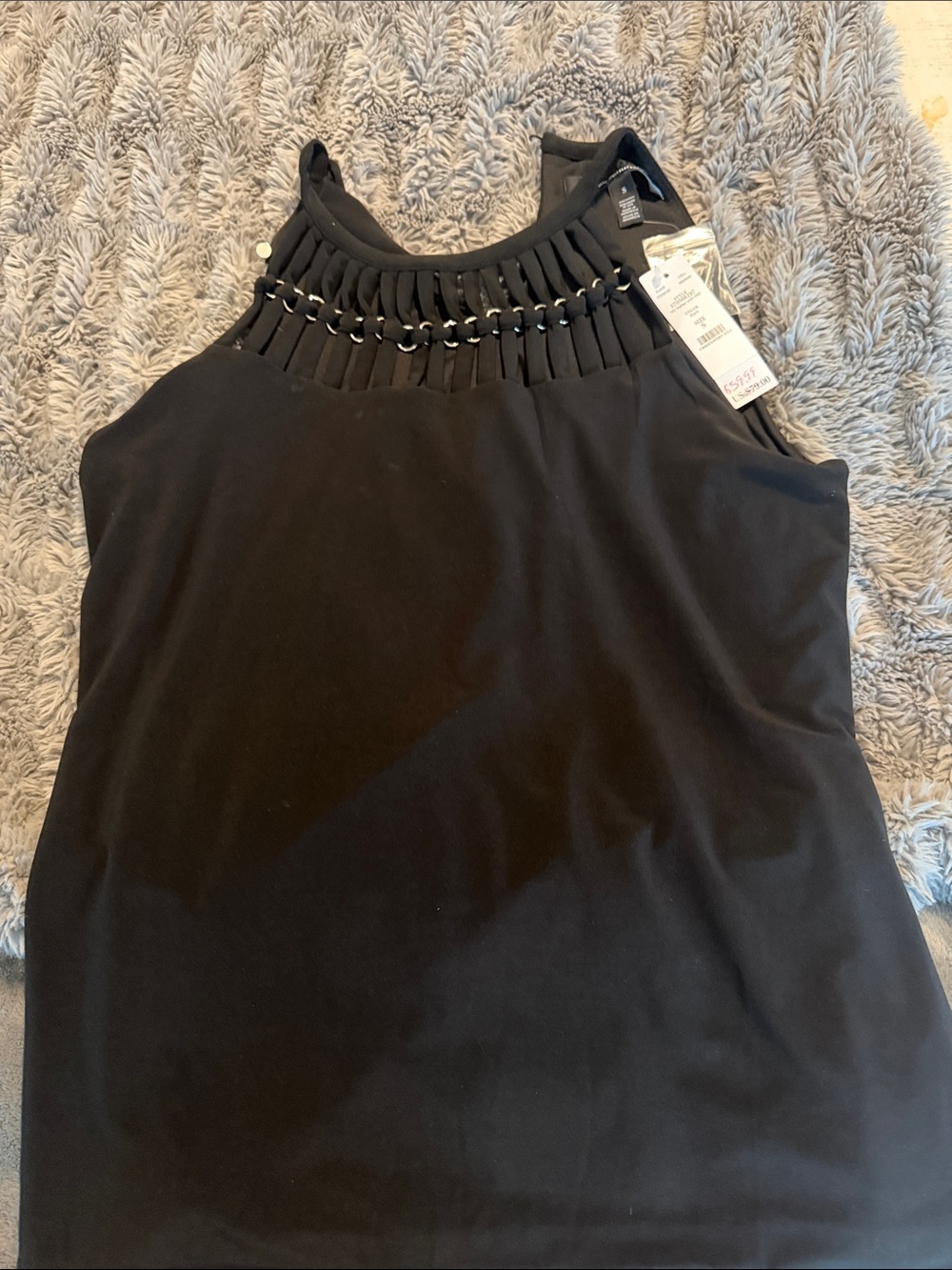 White House Black Market Black High-Neck Tank with Braided Neckline